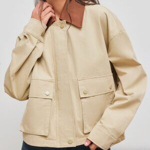 Cider 100% Cotton Collar Contrasting Binding Pocket Shacket
